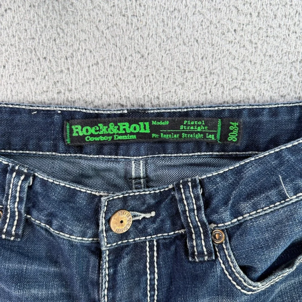 Rock & Roll Cowboy Jeans Mens 30x34 Blue Pistol Straight Regular Leg M1P8555
